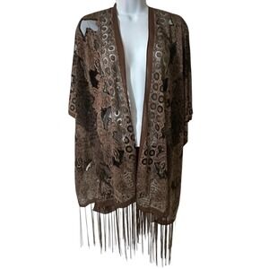origami by vivien brown cutout cardigan kimono beach cover up fringe one size